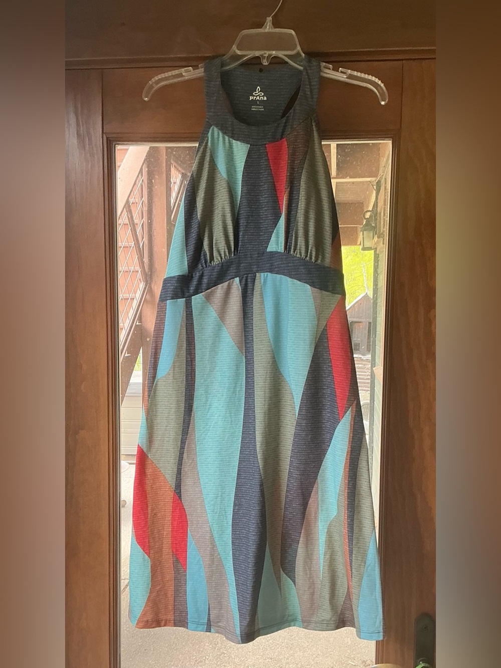 Prana Calexico Sleeveless Multicolor Wave Print Halter Dress
